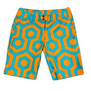 Size 4 - Women's LOUD MOUTH Golf Bright Orange Blue Geometric Pattern Shorts